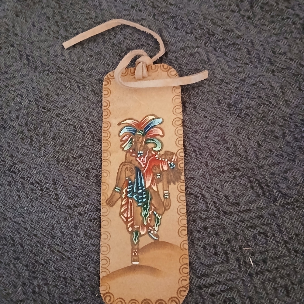 Handcrafted Leather Bookmark with Native Design ( Home Bag )
